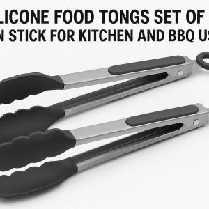 Silicone Food Tongs Set of 2 Non Stick for Kitchen and BBQ Use