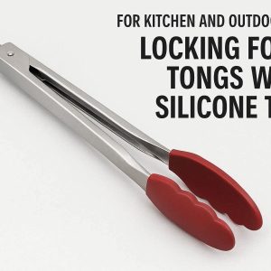 Locking Food Tongs with Silicone Tips for Kitchen and Outdoor Use
