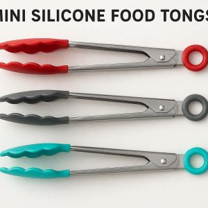 Mini Silicone Food Tongs Set of 3 for Cooking Baking and Serving