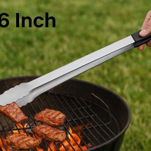 Extra Long BBQ Tongs 16 Inch for Safe Outdoor Grilling